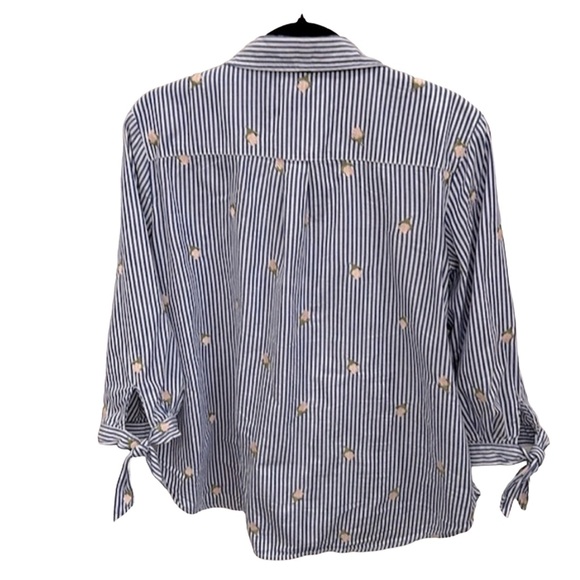 MARC NEW YORK Button Up Shirt Navy & White Stripe w/ Rose Embroidery ANDREW MARC - Picture 9 of 12